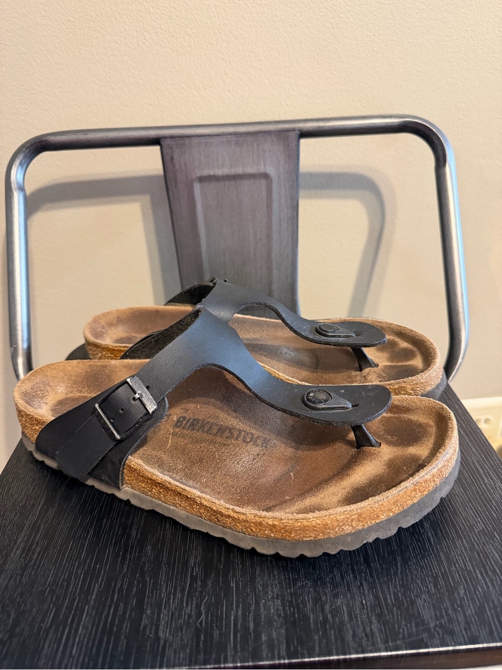 Birkenstock Black Thong Sandals with Buckle - Women's